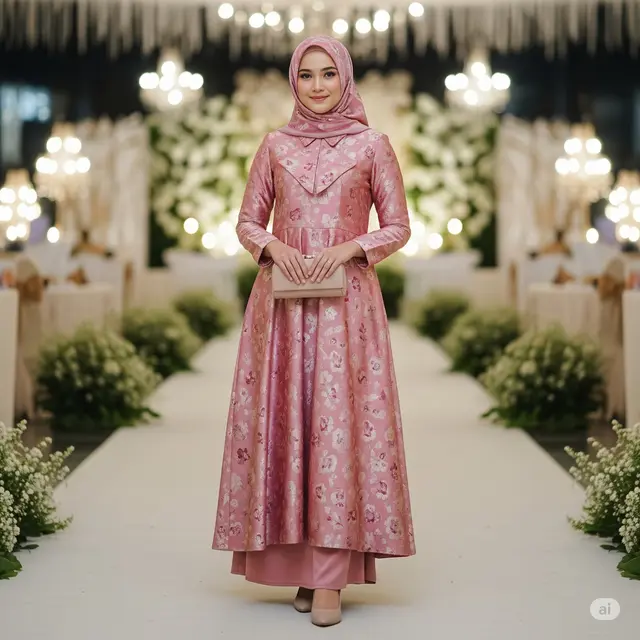 Dress Brokat A-Line Motif Minimalis
