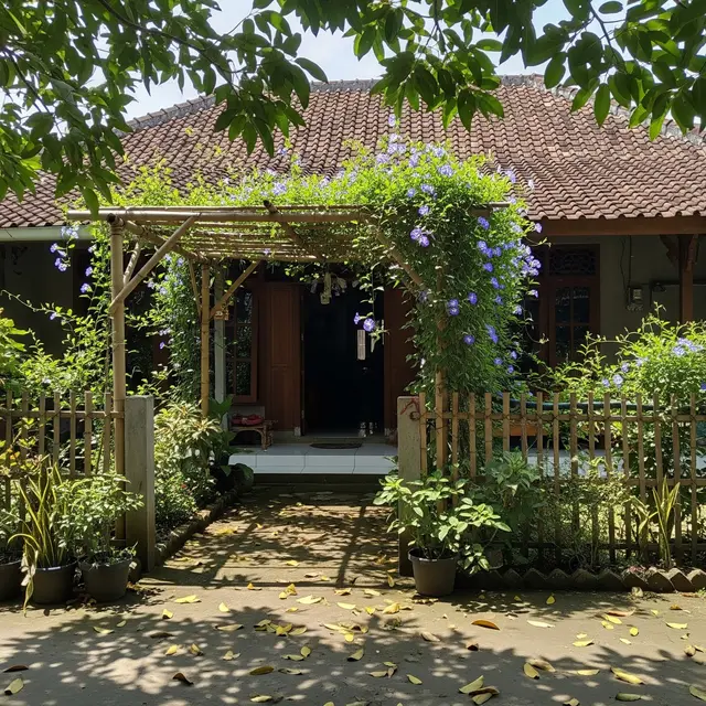 Desain Kebun Rambat di Pagar Bambu
