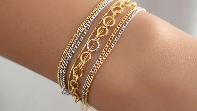 Gelang Rantai Tipis Dual Tone (Emas Kuning & Putih)