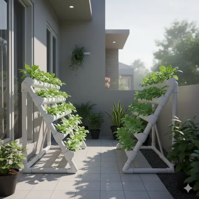 Desain Kebun Sayur Teras Pakai Pipa PVC