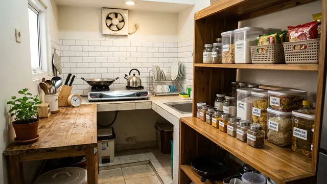 Cara Menata Dapur Sempit Tanpa Menambah Kabinet agar Terlihat Lebih Luas (AI Generated)