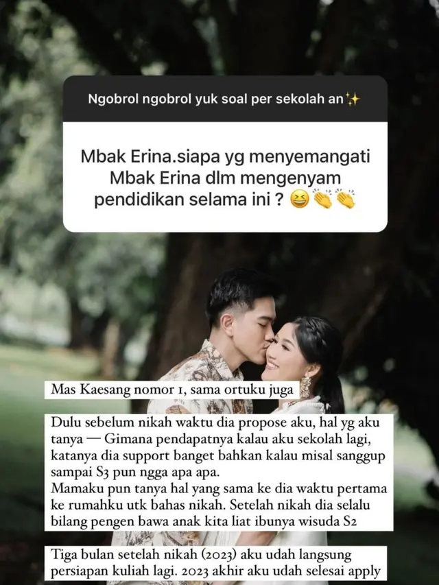 Unggahan Erina Gudono. (Foto: Dok. Instagram @erinagudono)