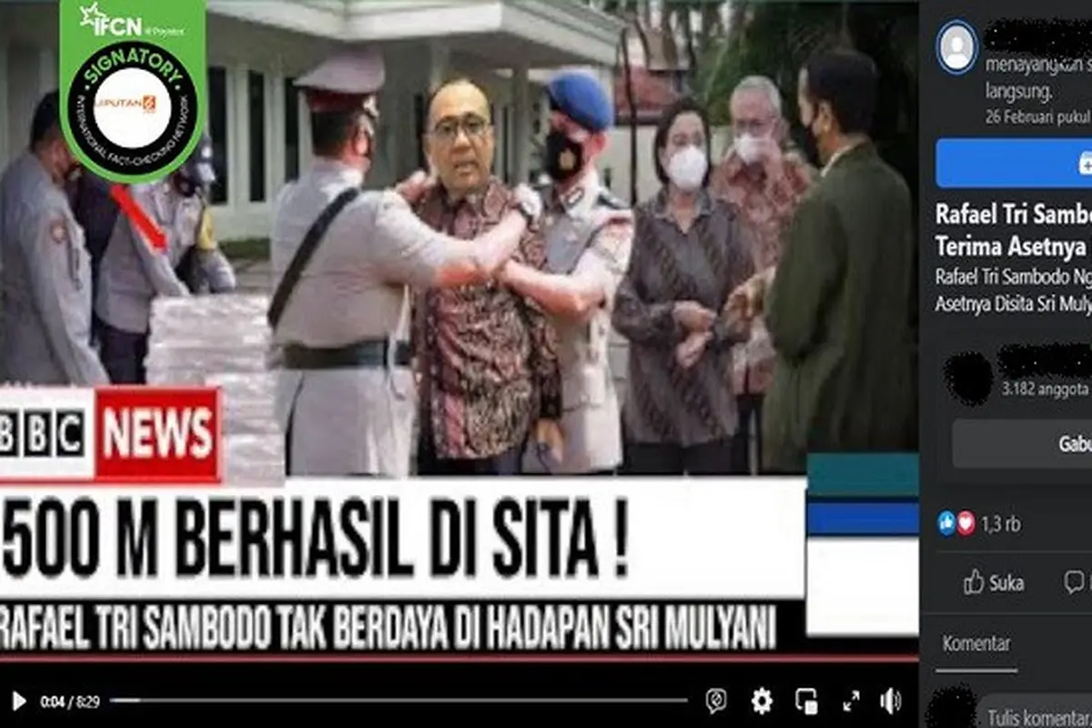 Gambar Tangkapan Layar Kabar Hoaks Rafael Alun Trisambodo Ngamuk Usai Asetnya Disita Menteri Keuangan Sri Mulyani (sumber: Facebook).