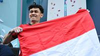 Berlomba di Le Bourget Climbing Venue, Paris, Kamis (8/8/2024) sore WIB, Veddriq menjalani final melawan atlet China, Wu Peng. (Jonathan NACKSTRAND/AFP)