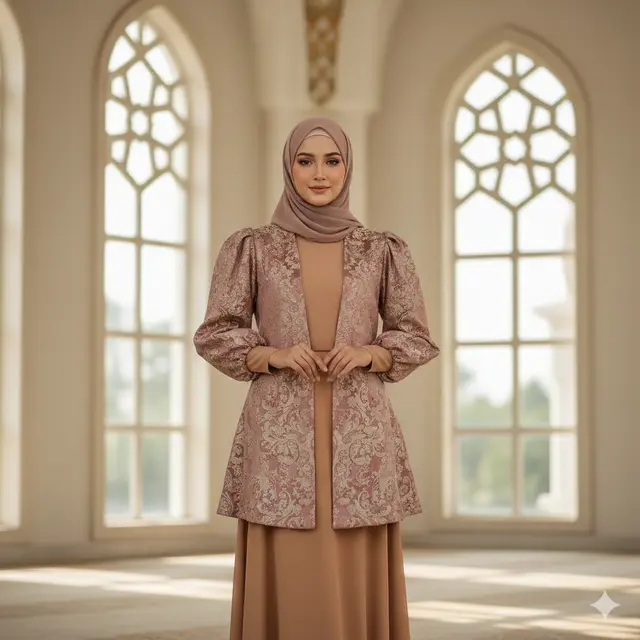 Model Gamis Brokat Cardigan untuk Tampil Anggun
