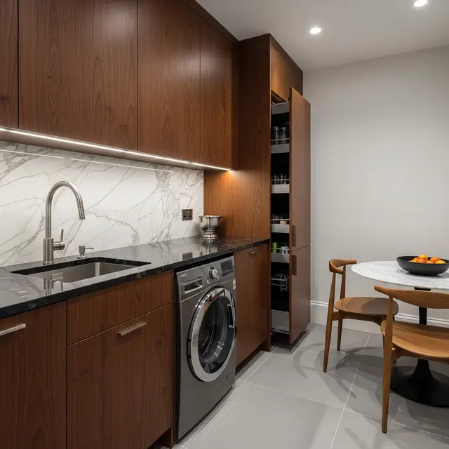 Desain Dapur Kecil dan Area Laundry dalam Satu Ruang