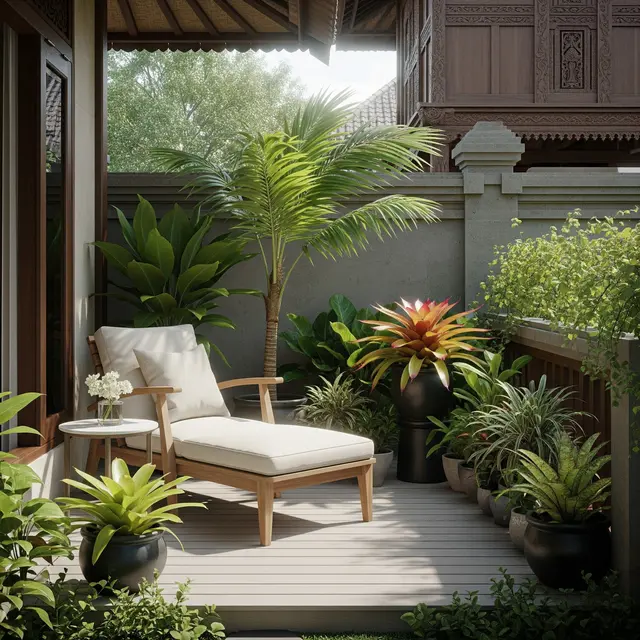 Ide Teras Rumah Kecil dengan Kursi Santai & Tanaman Hias