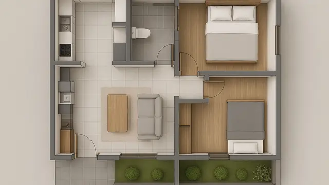 7 Desain Rumah Ukuran 7x8 2 Kamar Tidur di Perkotaan, Nyaman dan Efisien untuk Hunian Modern (sumber:AI)