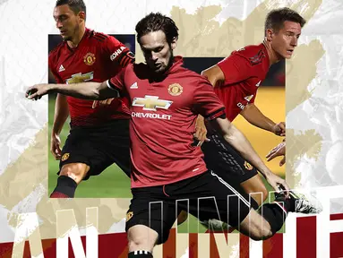 Matteo Darmian, Daley Blind dan Ander Herrera. (Bola.com/Dody Iryawan)