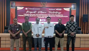 KPU Kabupaten Tangerang menetapkan tiga pasangan menjadi calon bupati dan calon wakil bupati Tangerang pada Pilkada 2024. (Liputan6.com/ Pramita Tristiawati)