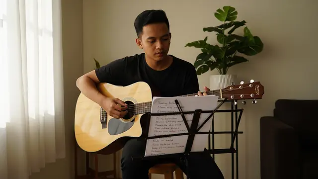 Ilustrasi lagu, musik, lirik, gitar.