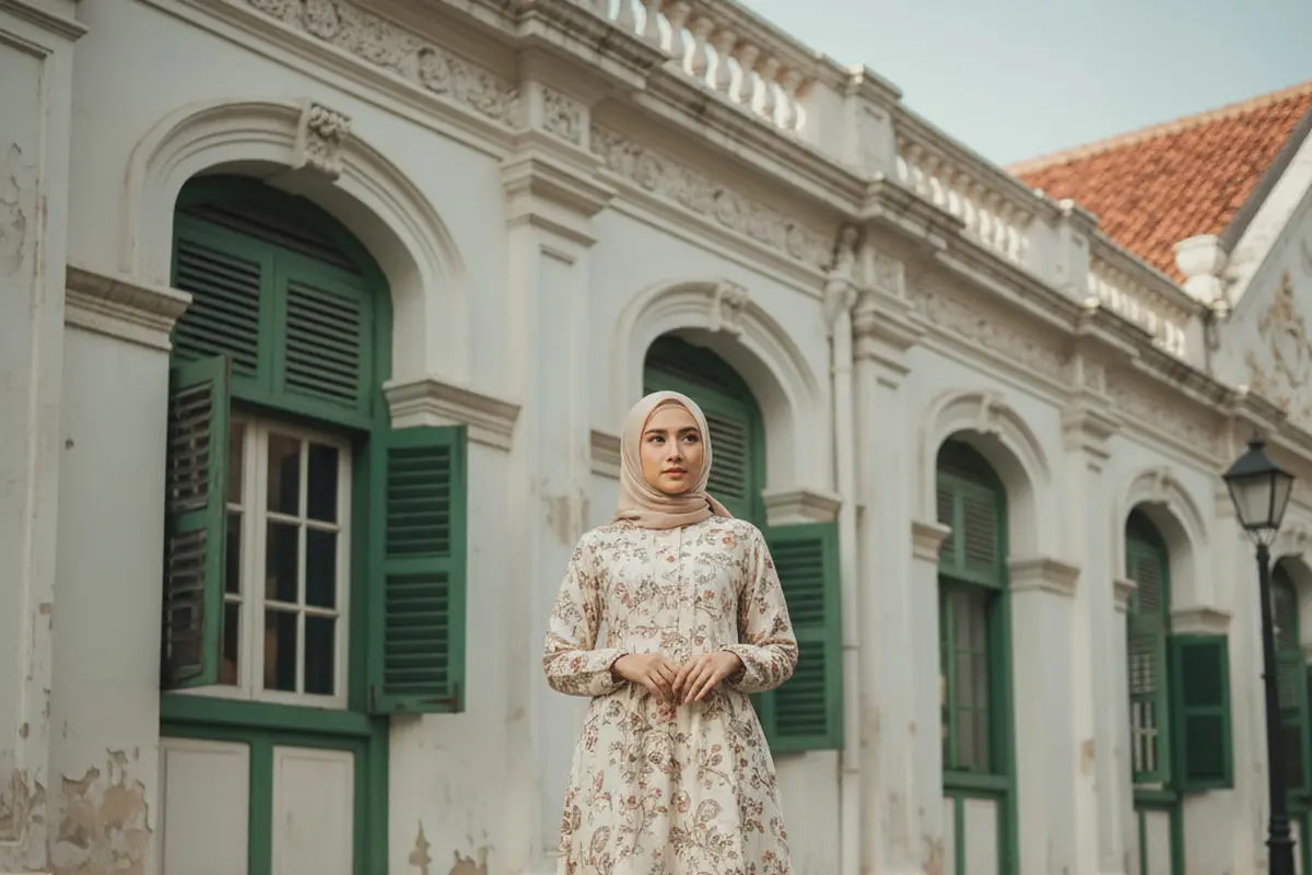 Gamis Batik Kombinasi Kain Polos