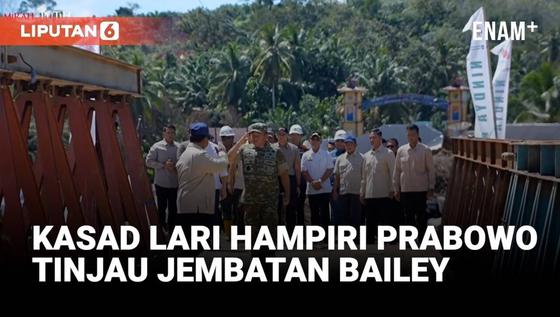 Kasad Jenderal Maruli Lari Hampiri Prabowo Tinjau Jembatan Bailey di Tapsel