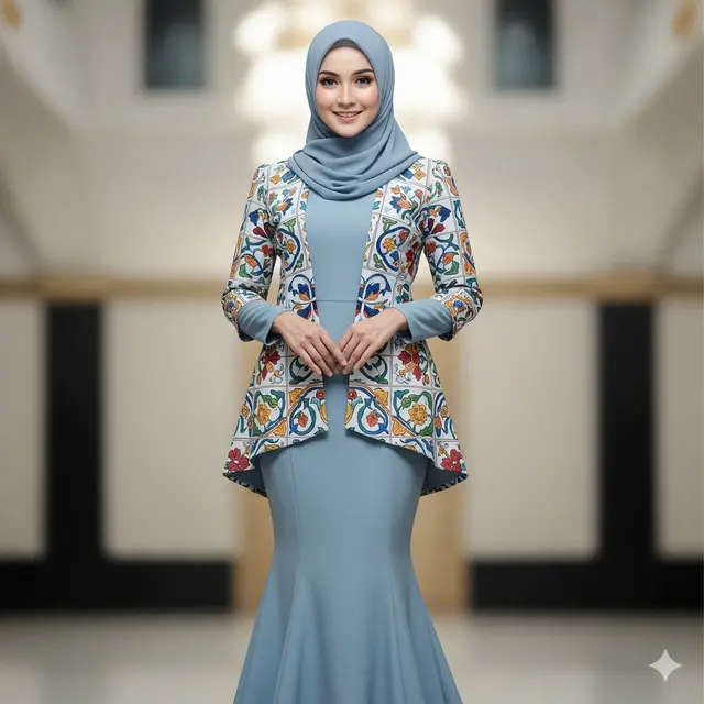 Dress Mermaid + Outer Tile Motif Bunga