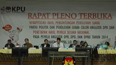 Rapat pleno terbuka rekapitulasi nasional penghitungan suara di ruang sidang utama KPU (Liputan6.com/Andrian M. Tunay)