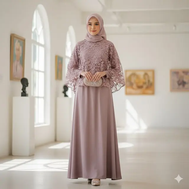 Gamis Brokat dengan Potongan Cape