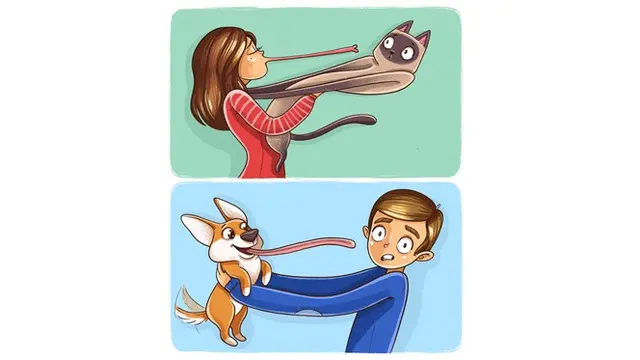 Bikin Greget, 6 Ilustrasi Ini Tunjukkan Beda Kucing dan Anjing Saat Bersama Manusia
