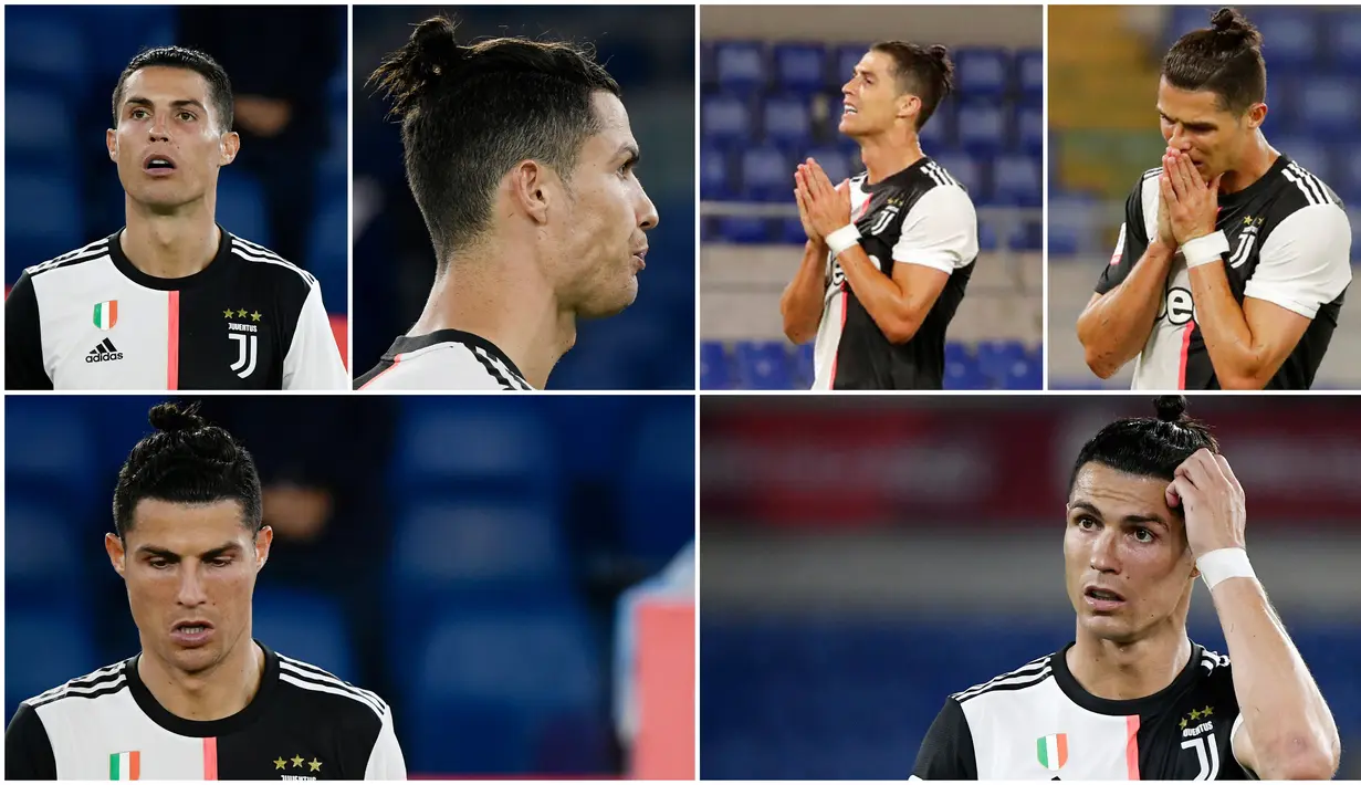 Bintang Juventus, Cristiano Ronaldo, tak mampu menyembunyikan rasa kecewa usai ditaklukkan Napoli. Berikut ini wajah-wajah kecewa Ronaldo setelah gagal membawa Juventus menjuarai Coppa Italia 2020.