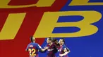 Pemain Barcelona Antoine Griezmann (kedua kiri) melakukan selebrasi usai mencetak gol ke gawang Leganes pada pertandingan La Liga Spanyol di Camp Nou, Barcelona, Spanyol, Selasa (16/6/2020). Wasit menganulir gol Griezmann karena menilai telah terjadi offside terlebih dulu. (AP Photo/Joan Montfort)
