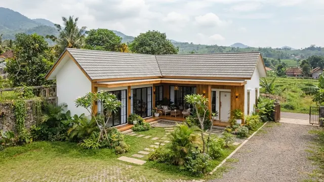 Rumah Desa Bentuk L Sederhana dengan Halaman Tengah