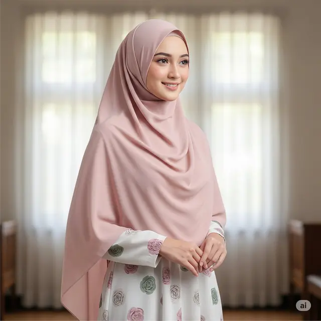Model Gamis Bahan Katun Motif Bunga Terbaru 2025. Foto: Gemini