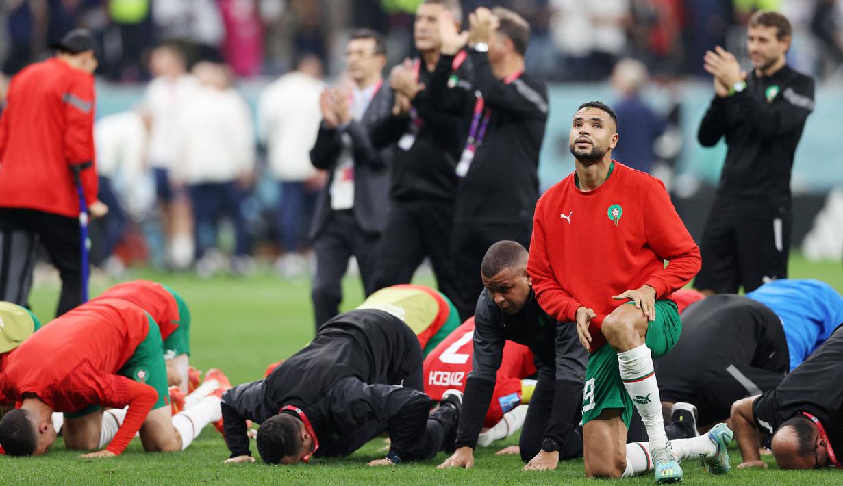 Timnas Maroko diketahui menjadi tim Afrika pertama yang berhasil melaju hingga babak semifinal di Piala Dunia. (AFP/Adrian Dennis)