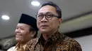 Ketua MPR Zulkifli Hasan memberikan keterangan pers terkait Polemik DPD RI di Jakarta, Selasa (4/4). Zulkifli Hasan akan melakukan rapat Pimpinan MPR terkait isu terpilihnya salah satu Pimpinan MPR menjadi ketua DPD. (Liputan6.com/Johan Tallo)