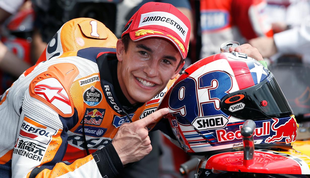 Marc Marquez berhasil menyudahi balapan MotoGP Austin yang berlangsung di Circuit of The Americas, Senin (13/4/2015) dinihari WIB, di posisi terdepan dengan catatan waktu 43 menit 47,150 detik. (AP Photo/Tony Gutierrez)