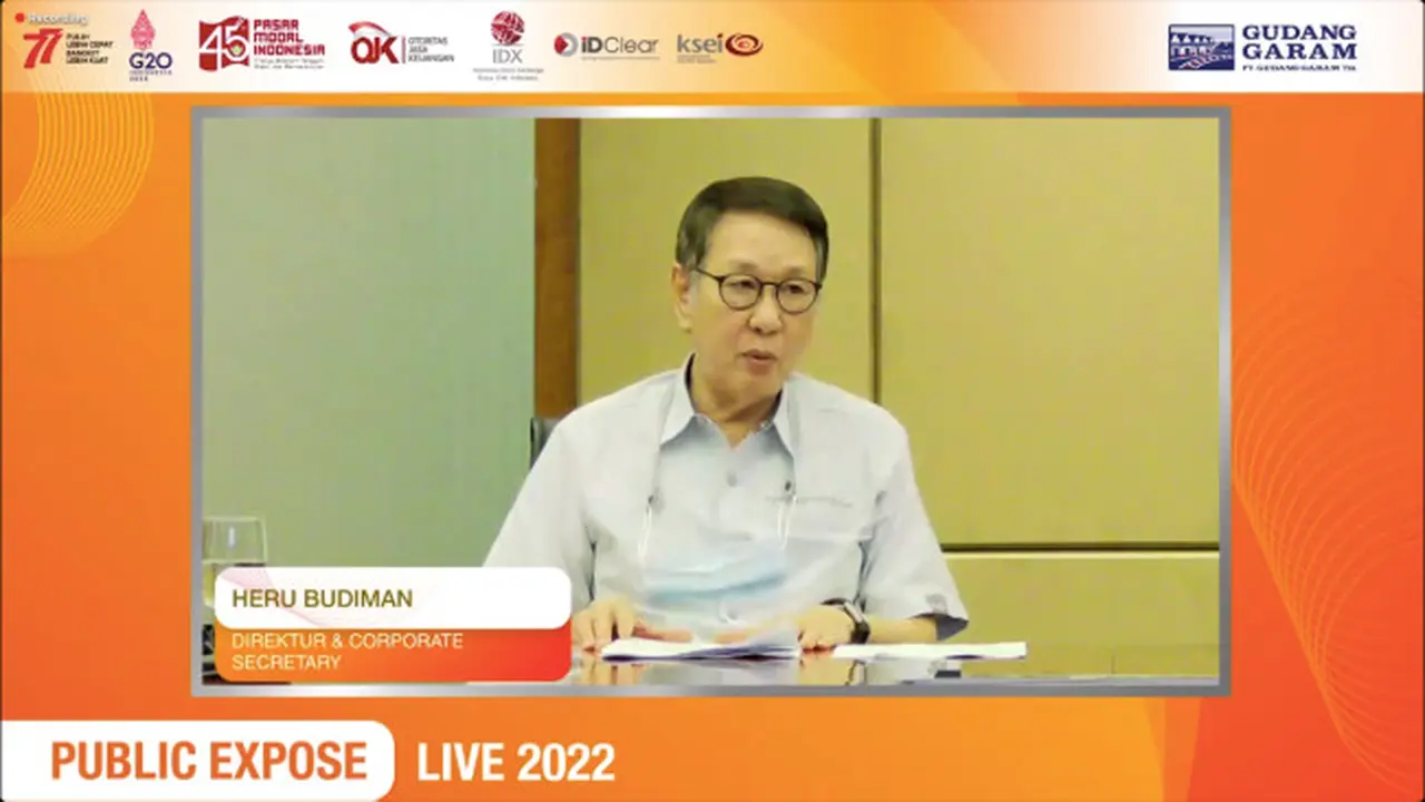 Direktur PT Gudang Garam Tbk, Heru Budiman saat paparan publik live 2022, Jumat (16/9/2022) (Foto: Liputan6.com/Pipit I.R)