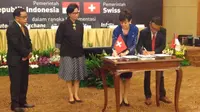 Indonesia menjalin kerja sama dengan Swiss terkait keterbukaan data keuangan untuk keperluan perpajakan, di Jakarta, Selasa (4/7/2017). (Fiki/Liputan6.com)