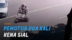 Sebuah insiden menimpa pemotor di jalan dan terekam CCTV.