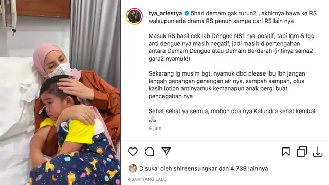 Tya Ariestya Kabarkan Sang Putra Alami Demam Hingga 5 Hari Tak Kunjung Mereda hingga Kesulitan Cari Rumah Sakit. (instagram.com/tya_ariestya)