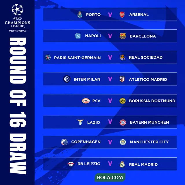 Jadwal Lengkap 16 Besar Liga Champions 2023 / 2024 Dunia