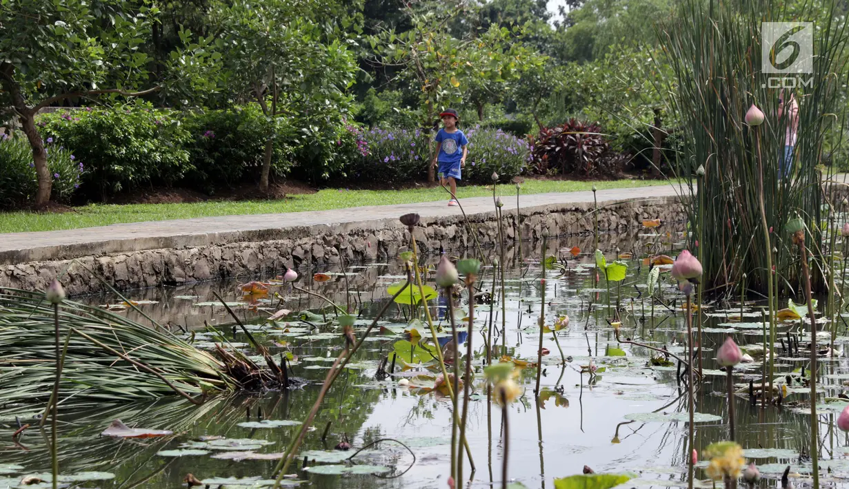 Warga berjalan-jalan di kawasan Taman Piknik, Jakarta, Minggu (20/1). Taman seluas 1 hektar di Jalan Manunggal II, Cipinang Melayu, Jakarta Timur ini menjadi salah satu taman baru milik Pemprov DKI Jakarta untuk warga. (Liputan6.com/Helmi Fithriansyah)
