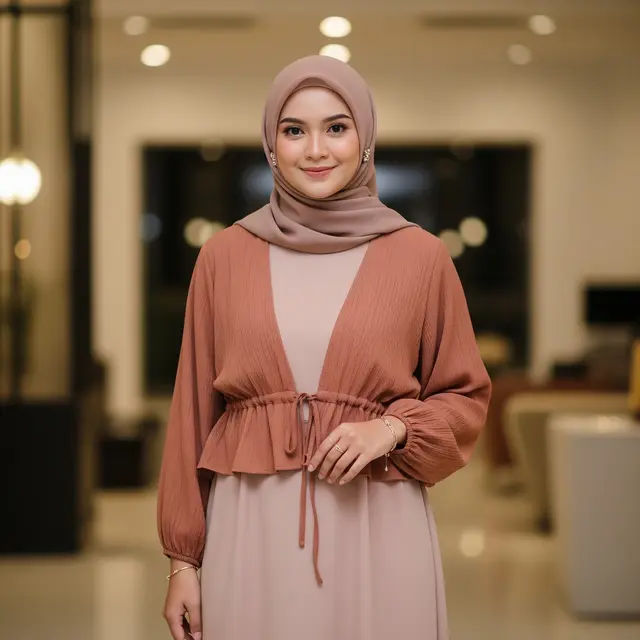 Model Gamis Outer Transparan dengan Aksen Tali Pinggang (Image by Gemini AI)