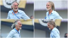 Pelatih Dewa United, Jan Olde Riekerink, tampak kecewa sekaligus tak percaya saat anak asuhnya dibantai PSIS Semarang dengan skor 1-4 di kandang sendiri. Berikut ekspresi pelatih asal Belanda tersebut.