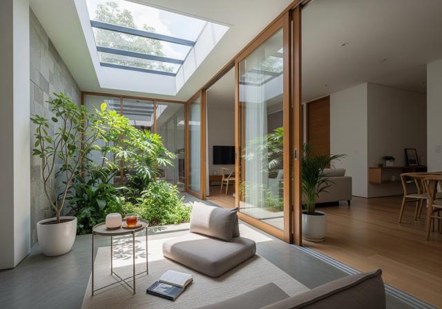 Rumah dengan Taman Indoor dan Healing Corner di Sudut Ruang/Desain Rumah 1 Lantai yang Cocok untuk WFH dan Healing Space (Sumber: gemini.com)