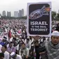 Seruan dukungan tersebut menyusul tindakan kekejaman Israel yang menewaskan ribuan jiwa rakyat Palestina. (AP Photo/Dita Alangkara)