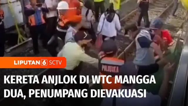 Rangkaian kereta commuter line rute Kampung Bandan-Cikarang, anjlok di perlintasan WTC, Mangga Dua, Jakarta Pusat. Evakuasi penumpang berlangsung dramatis, karena kereta tidak bisa dioperasikan.
