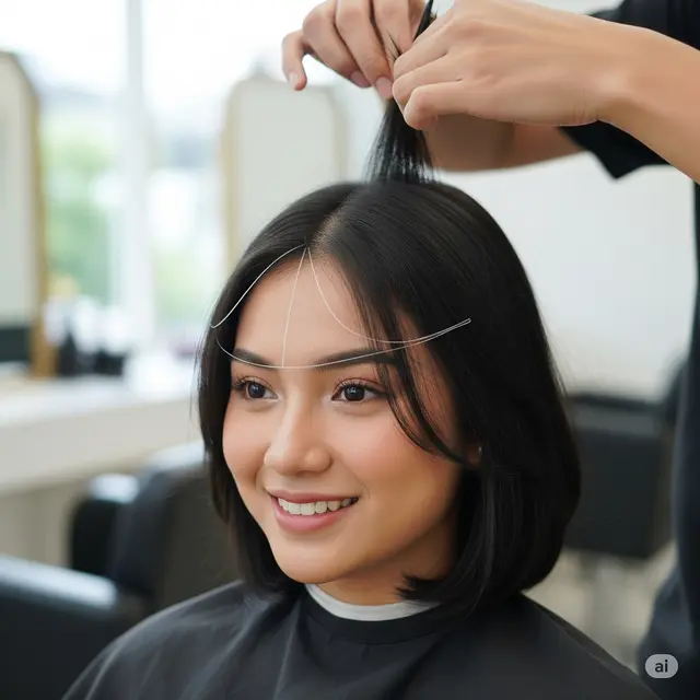 Ilustrasi ibu-ibu potong rambut.