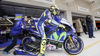 Valentino Rossi tengah bersiap mengaspal di Circuit of the Americas (COTA), Austin, Amerika Serikat. (AP Photo/Tony Gutierrez)