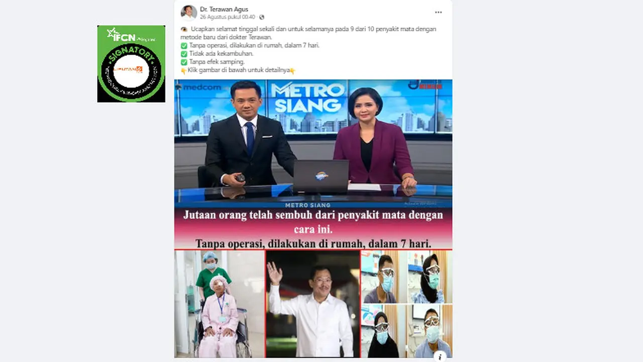 Tangkapan layar klaim metode baru penyembuhan 9 penyakit mata oleh Dokter Terawan