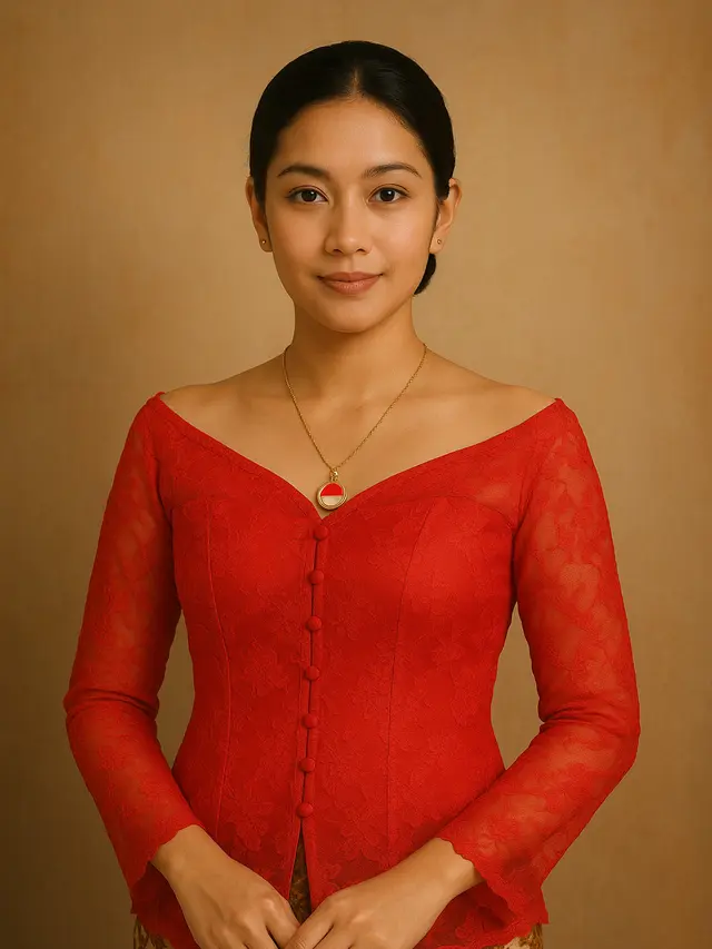 Model Kebaya Sabrina Kancing Depan Terbaru untuk Peringati Hari Kemerdekaan (Image by ChatGPT)