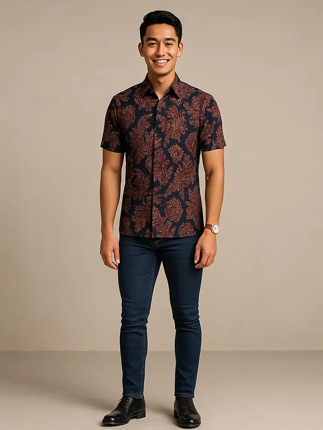 Model Kombinasi Batik dengan Jeans untuk Look Casual/Ilustrasi gambar oleh AI