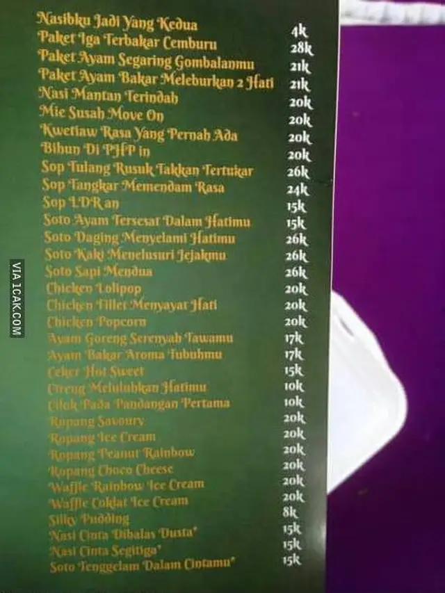 6 Nama Makanan Nyeleneh di Daftar Menu Ini Bikin Pembeli Mikir Keras