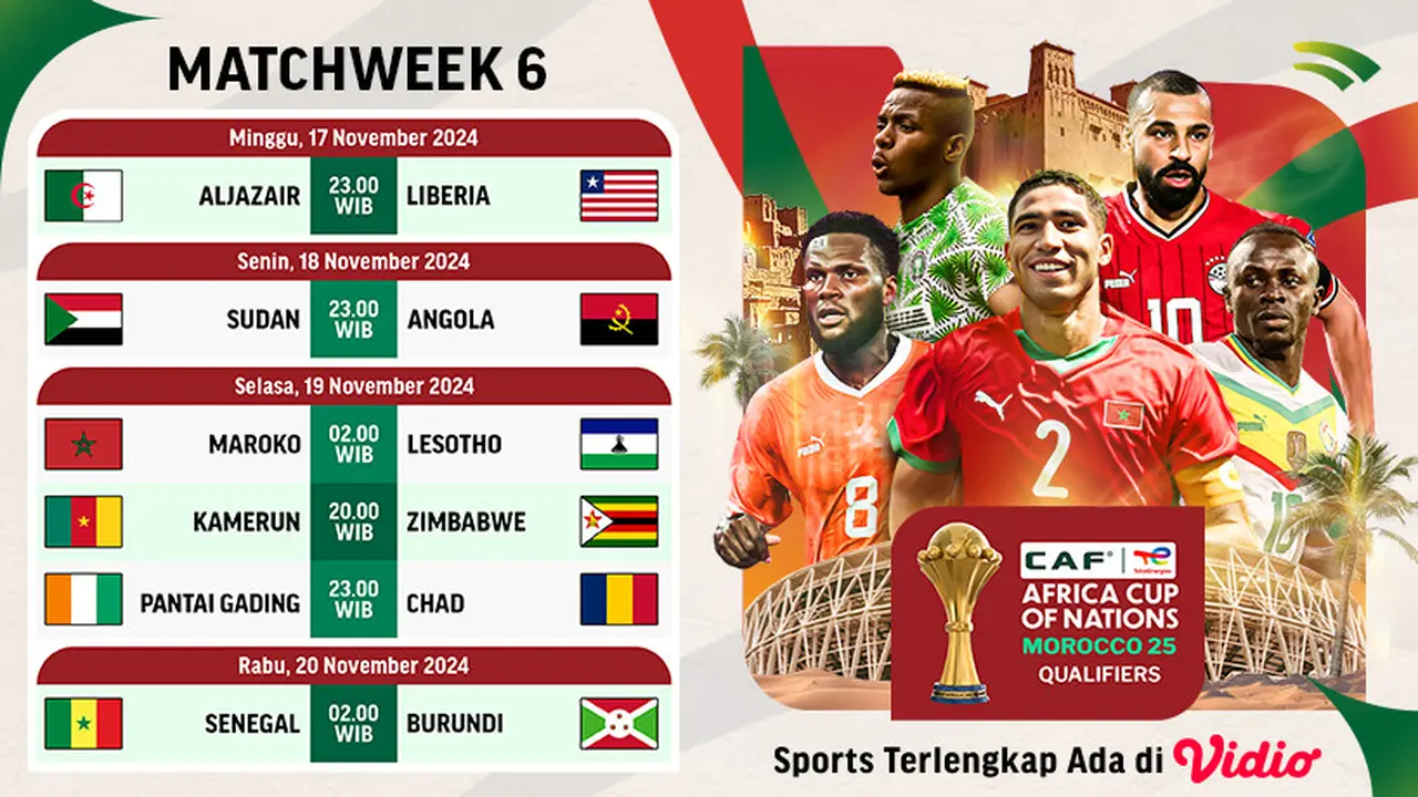 Jadwal AFCON Qualifiers 2025 Matchweek 6