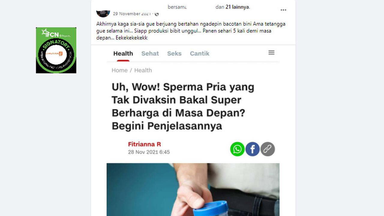 Cek Fakta Liputan6.com menelusuri klaim sperma pria yang tak divaksin berharga di masa depan