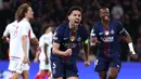 PSG kembali kebobolan pada menit injury time dan membuat skor menjadi imbang 2-2. Meskipun begitu, mereka berhasil unggul secara agregat dengan skor 3-2 dan lolos ke babak 16 besar. (AFP/Franck Fife)