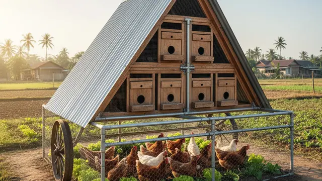 Desain Kandang Ayam Multifungsi Sekaligus Kebun Sayur. AI