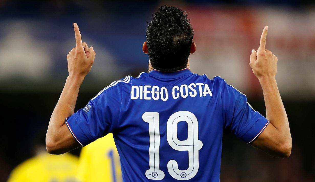 Ekspresi Diego Costa setelah mencetak gol ketiga Chelsea ke gawang Maccabi Tel-Aviv pada laga grup Liga Champions, di Stamford Bridge, London, Kamis (17/9/2015) dini hari WIB. (Action Images via Reuters/John Sibley)